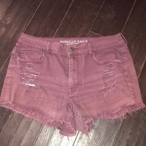 Maroon Distressed Shorts